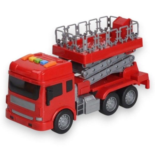 Vehicul de Pompieri cu Frictiune, Lumini si Sunete, Jucarie Interactiva Camion de Interventie pentru Copii, Masina de Salvare cu Scara Extensibila si Efecte Realiste, Aventura Eroica de Pompieri, Rosu