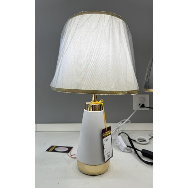 Veioza VZ210WH, 1x E27, Metal si Textil, Alb si Auriu