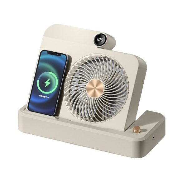 Ventilator 2in1, Flippy, Functie Incarcare Telefon Wireless, 100 Trepte de Viteza, 2400 mAh, 5V, 2A, 25 x 16.5 x 24 cm, Bej