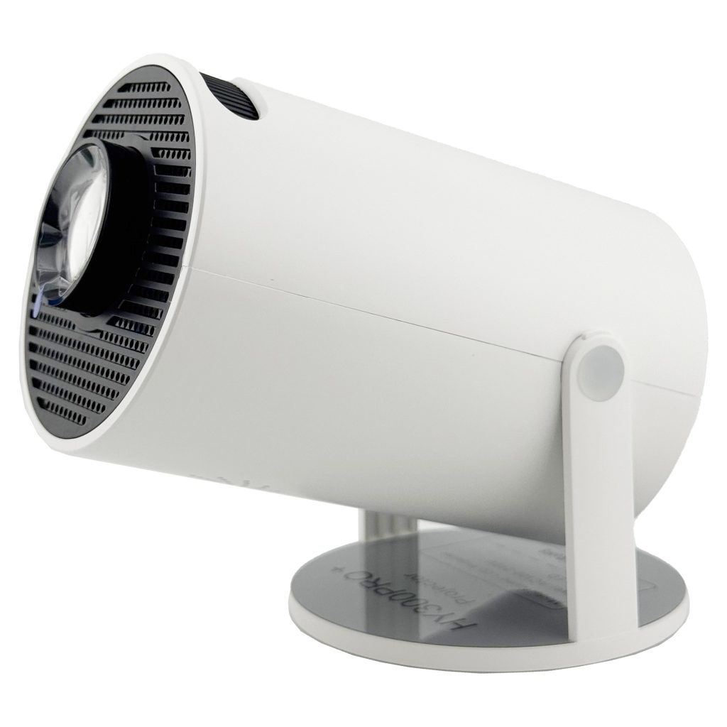 Video Proiector Portabil cilindric HY300PRO+, Flippy, Inteligent, ULTRA HD 1920 x 1080, Wireless, Compatibil cu Android/iOS, 13 x 11 x 9 cm, Alb