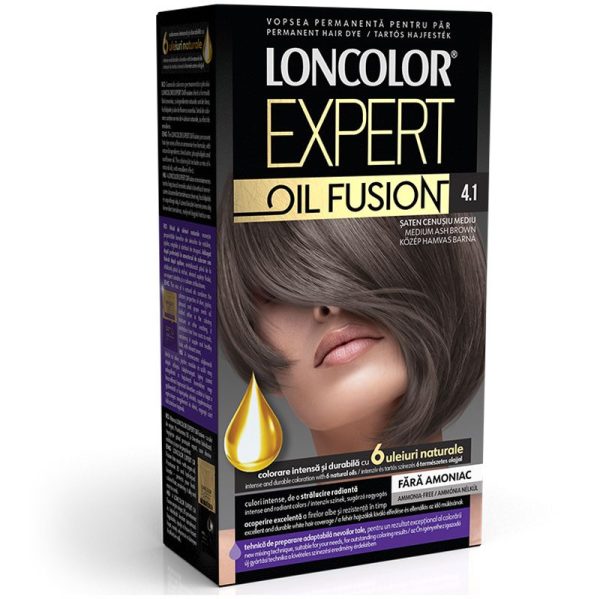 Vopsea pentru Par, Loncolor Expert Oil Fusion, 4.1 Saten Cenusiu Mediu