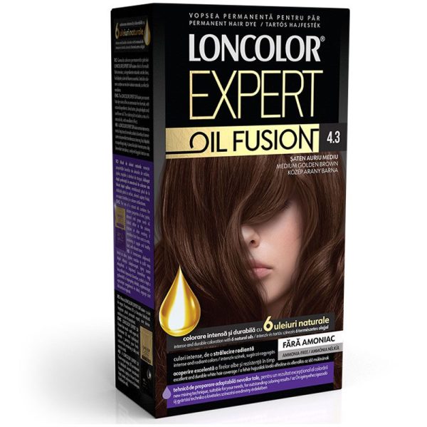 Vopsea pentru Par, Loncolor Expert Oil Fusion, 4.3 Saten Auriu Mediu