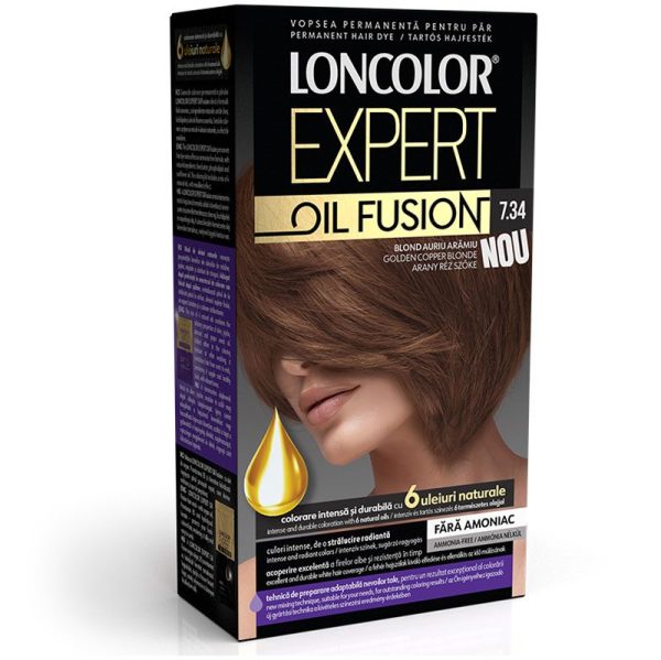 Vopsea pentru Par, Loncolor Expert Oil Fusion, 7.34 Blond Auriu Aramiu