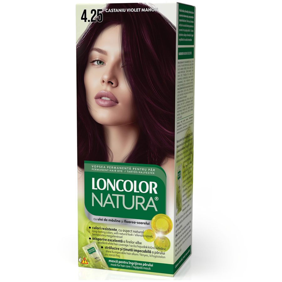 Vopsea pentru Par, Loncolor Natura, 4/25 Castaniu Violet Mahon