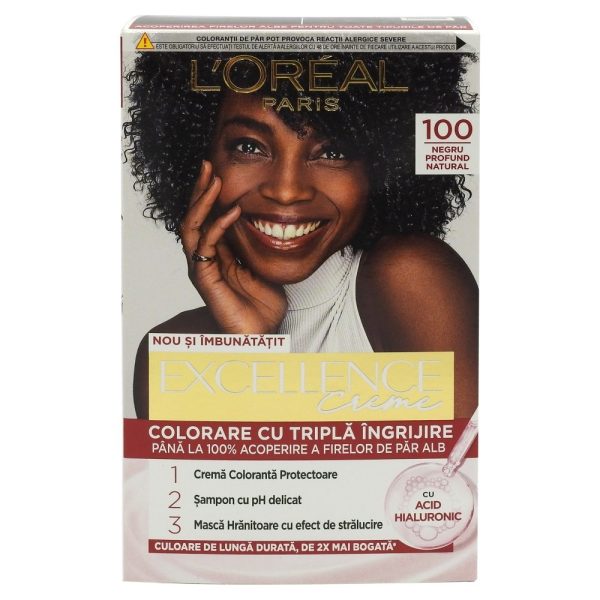 Vopsea pentru Par, Loreal Excellence Creme, 1.00 Natural Derkest Black