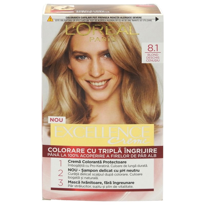 Vopsea pentru Par, Loreal Excellence Creme, 8.1 Natural Ash Blond