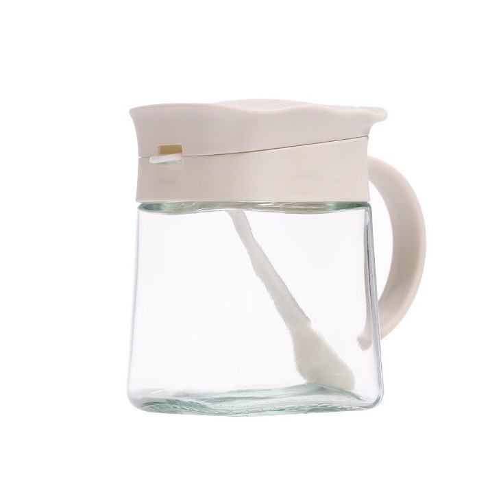 Recipient Condimente, Flippy, din Stilca, 180 ml, cu Maner si Lingurita, 11.3 x 8.2 cm, Capac Ondulat, Alb