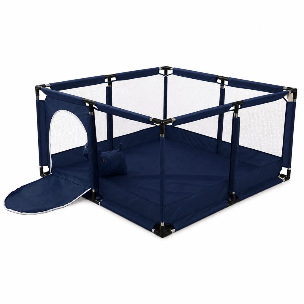 Tarc de Joaca pentru Copii DNT-106, Flippy, Model Spatiu Fotbal, 126 x 126 x 65 cm, Structura de Protectie pentru Interior, ABS si Poliester rezistent, Albastru marin