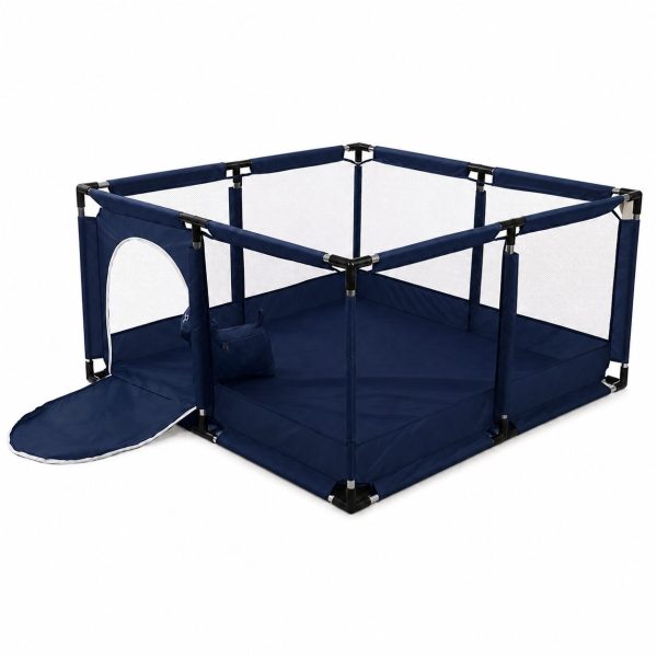 Tarc de Joaca pentru Copii DNT-106, Flippy, Model Spatiu Fotbal, 126 x 126 x 65 cm, Structura de Protectie pentru Interior, ABS si Poliester rezistent, Albastru marin