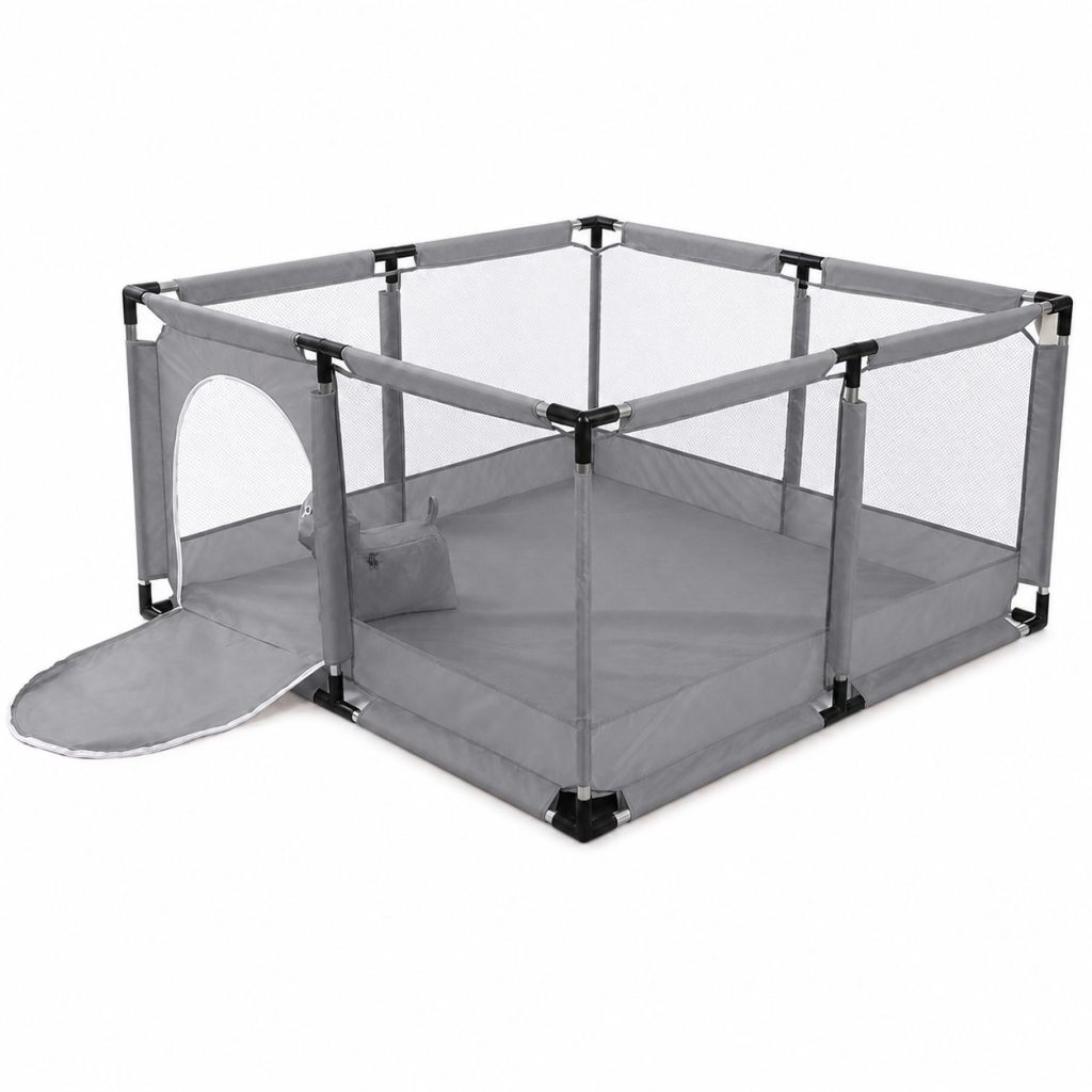 Tarc de Joaca pentru Copii DNT-106, Flippy, Model Spatiu Fotbal, 126 x 126 x 65 cm, Structura de Protectie pentru Interior, ABS si Poliester rezistent, Gri