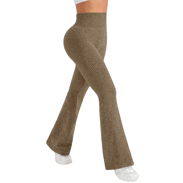 Pantaloni Sport de Dama, Flippy, pentru Yoga, Talie Inalta, Evazati, Tricotati, Khaki, Marime XS